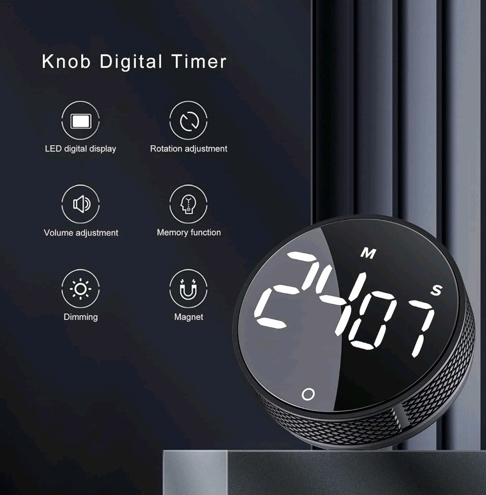 AVINIA Digital Kitchen Timers, Visual timers Large LED Display Magnetic Black