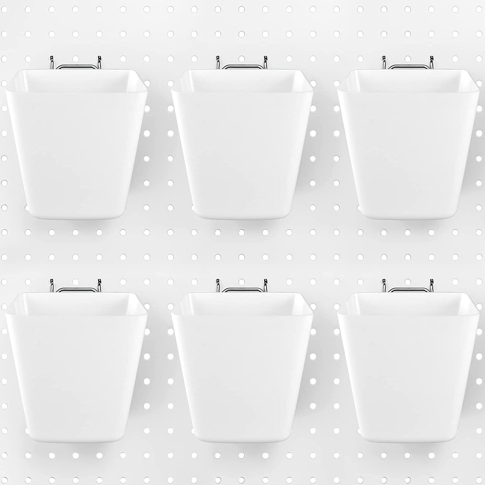 Large Pegboard Cups Peg Board Storage Bin 6 Pack with Hooks, Square Box Shape Pe