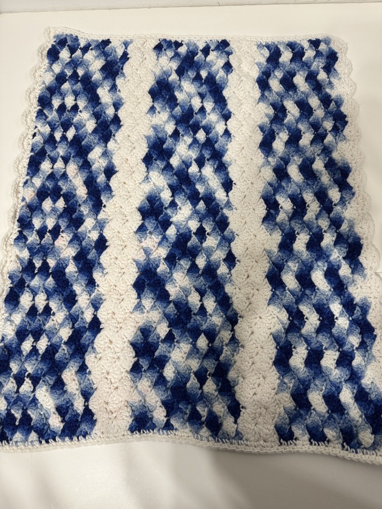 Handmade Square Throw Handmade Crochet Blue/blue/white  22”x27”