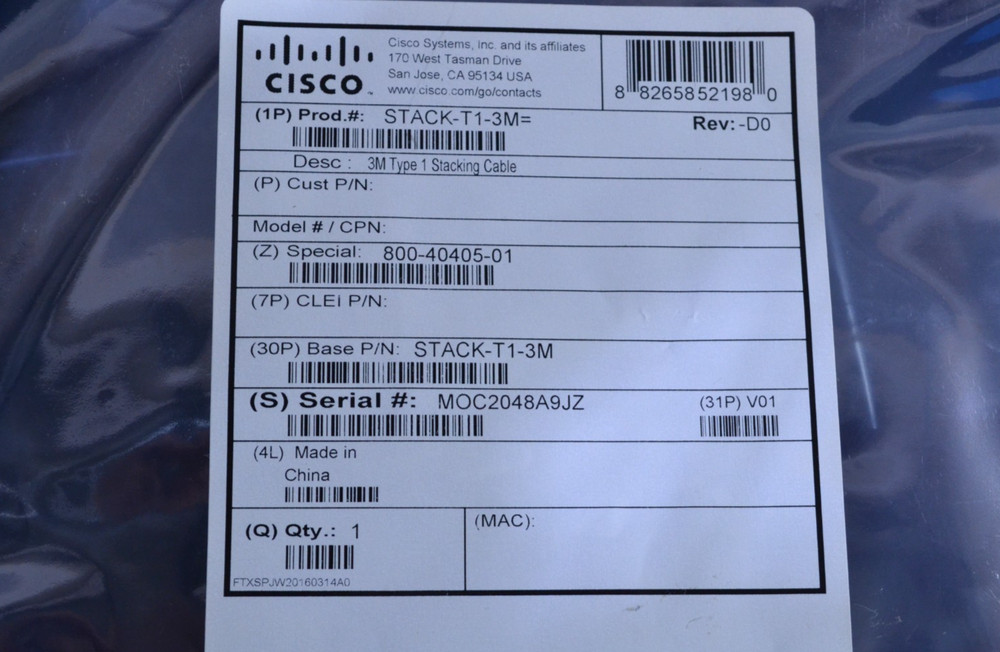 Lot of 3 Cisco Stackwise-480 STACK-T1-3M V01 Stacking Cable (J030406)