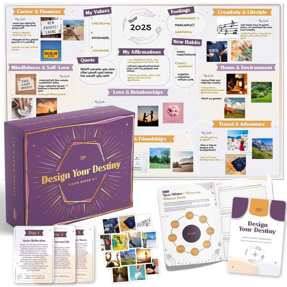 Vision Board Kit - Guided Workbook, 160 Picture Cards, Affirmation Cards & Mo...