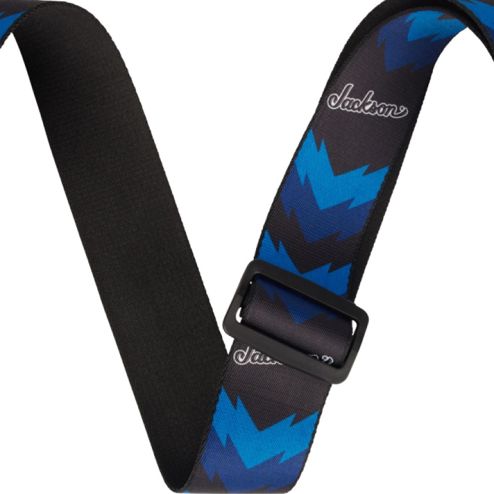 Jackson Double V Pattern Guitar Strap with Leather Ends, Black and Blue