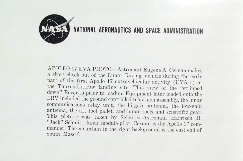 Apollo 17 Commander Gene Cernan Signed NASA Released Lithograph Lunar Rover