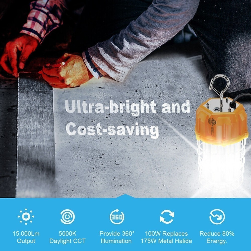 100W LED Temporary Work Light Industrial Constructions Workshop Lamp Plug-n-Play