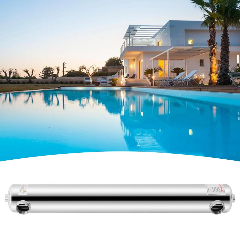 Stainless Steel 400 kBtu Shell Tube Heat Exchanger Same Side Ports 1 2 FPT Pool