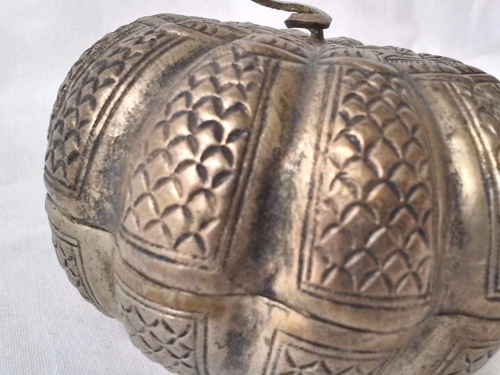 Antique Persian Silver Melon Form Covered Box, Rare