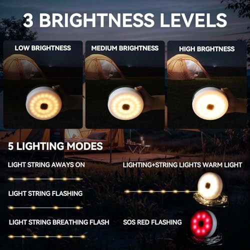 2-Pack Solar Camping String Lights, 39.4FT Portable Waterproof Camping 2 Pack