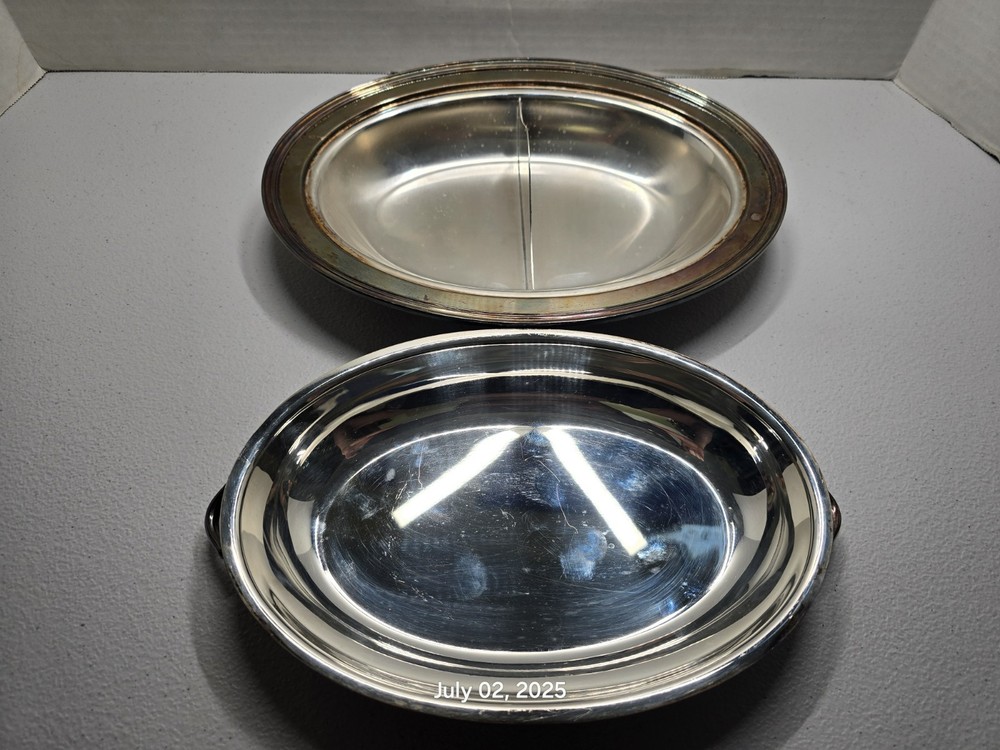 Crescent Silverware Co. Silverplate Split Serving Dish Covered Antique 4057P