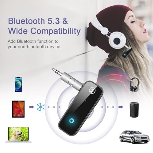 Aux Bluetooth Adapter for Car, 2 in 1 Bluetooth 5.3 Transmitter&Receiver