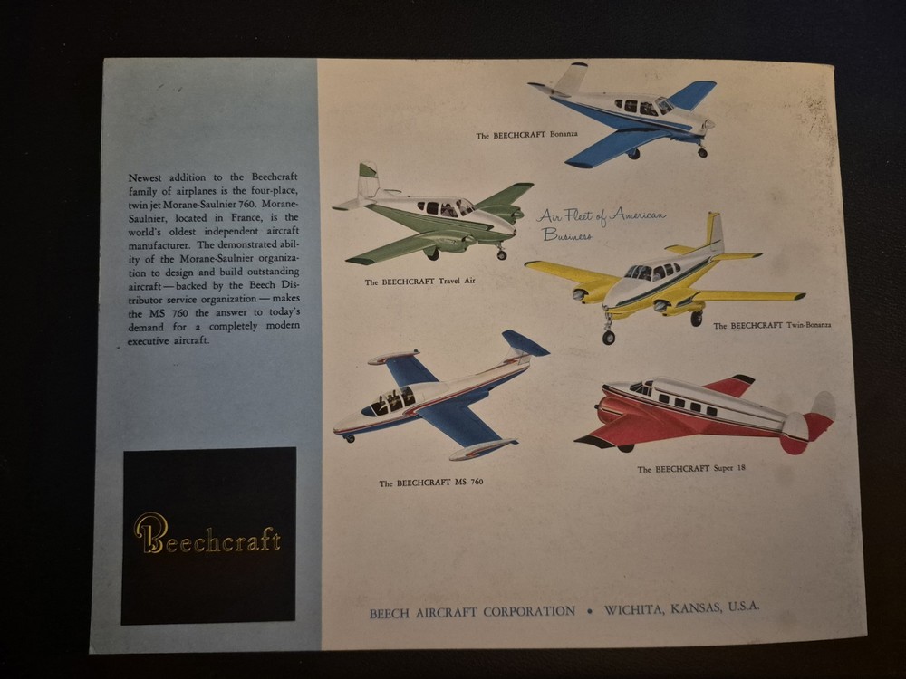 Original Beechcraft MS760 Brochure Will Be Professionally Packaged