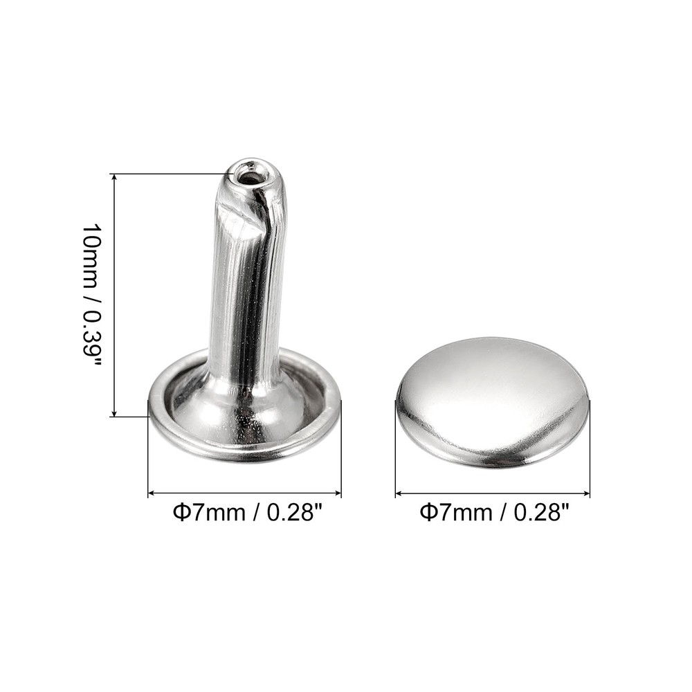 100 Sets Leather Rivets, 7x10mm Double Cap Rivets, Silver Tone
