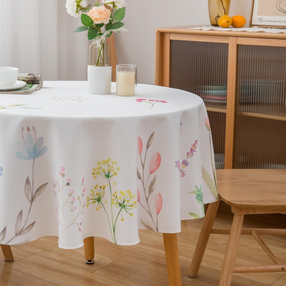 Round Spring Tablecloth 70 Inch Round Floral Tablecloth - 70" Polyester Flowe...