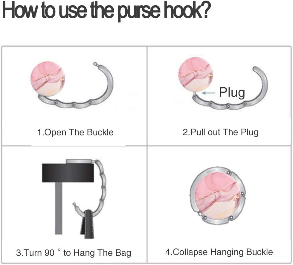Foldable Purse Hook Womens Bag Table Hanger Small, 3pack Modern Marble