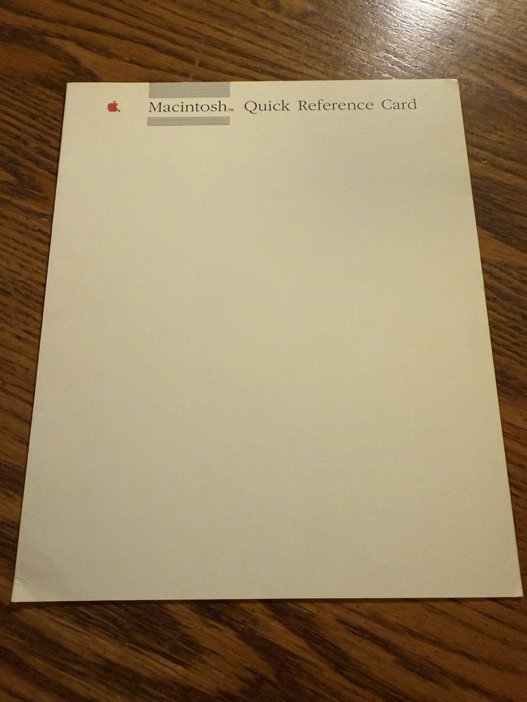 VINTAGE APPLE MACINTOSH 1987 QUICK REFERENCE CARD, 030-3180-A