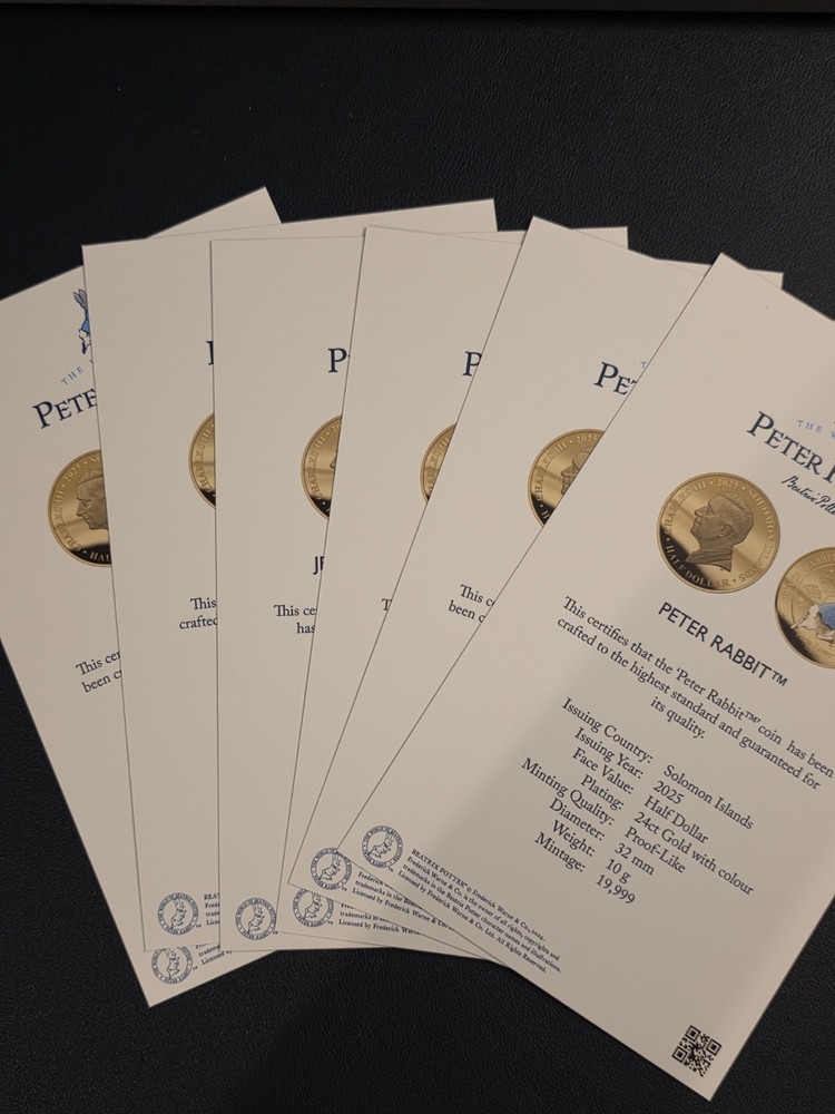 3 X Complete Peter Rabbit Coin Sets, See Description For What's Included