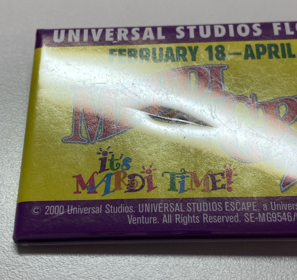 Vintage Mardi Gras Button 2000 Universal Studios Orlando Florida