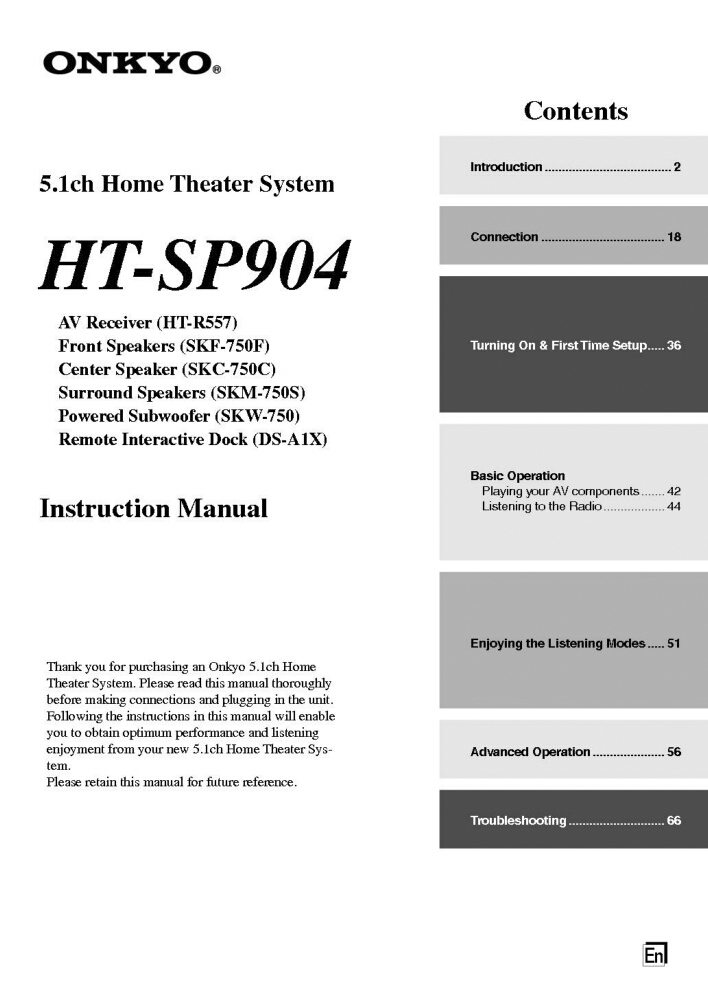 Onkyo Integra HT-SP904 Receiver Owners Instruction Manual