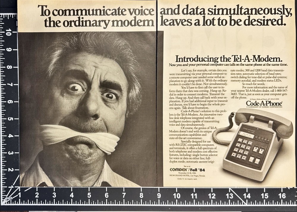 Code-a-Phone Tel-A-Modem Telephone Vintage 2-Page Print Ad 1984