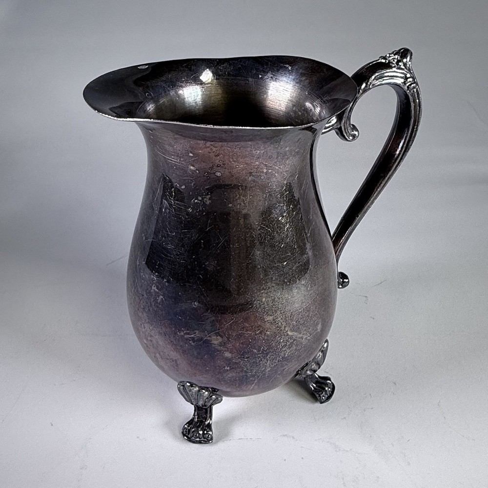 Vintage Leonard Silverplate Water Pitcher Paw Feet Scroll Handle