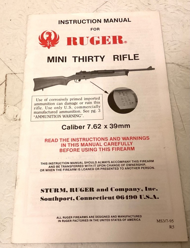 ORIGINAL STURM RUGER & CO INSTRUCTION MANUALS