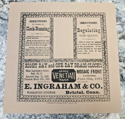 E. INGRAHAM CLOCK LABELS FOR ANTIQUE CLOCK RESTORATION