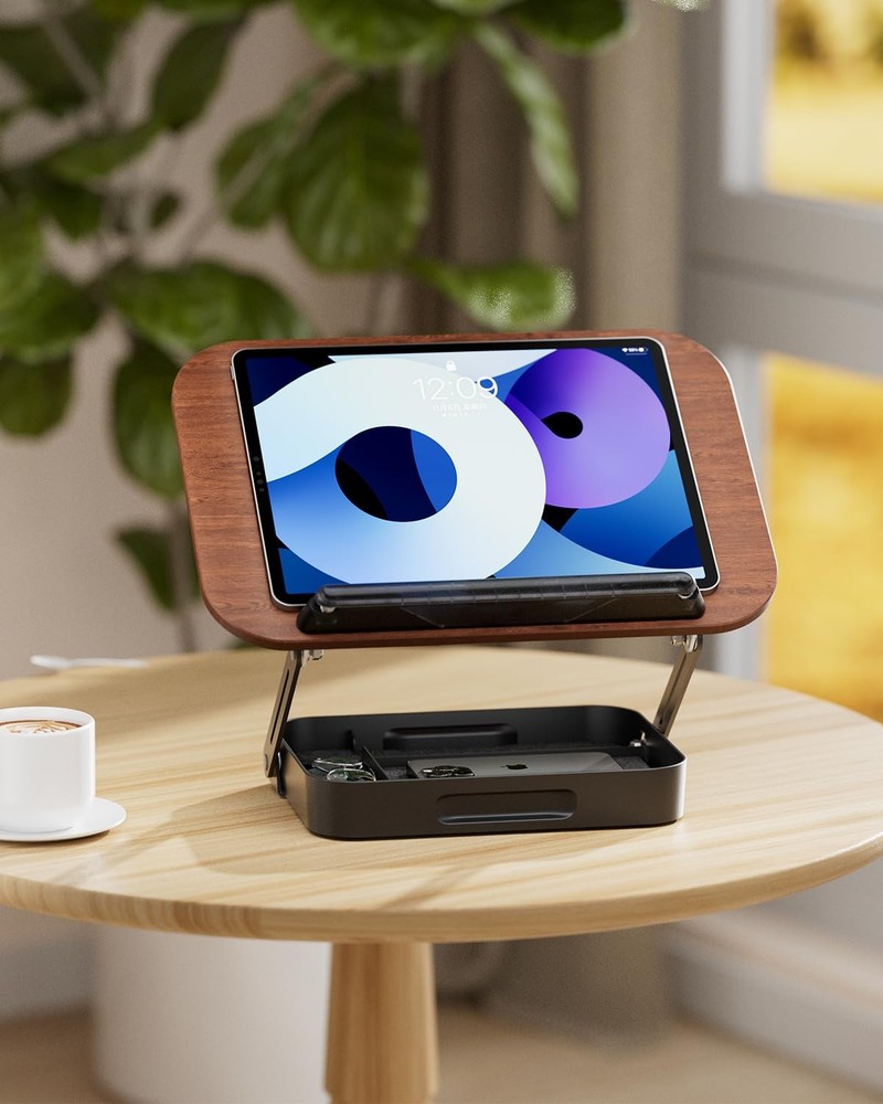 Adjustable Book Stand for Reading with Storage – 360° Rotating Base Height Ad...