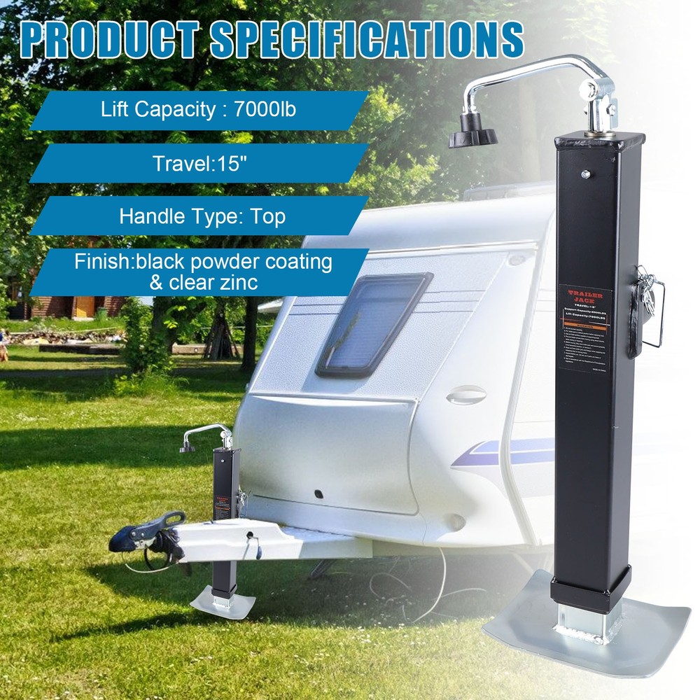 13" Adjustable Drop Leg 15" Lift 8000lbs Swivel Trailer Jack Tongue Pipe-mount