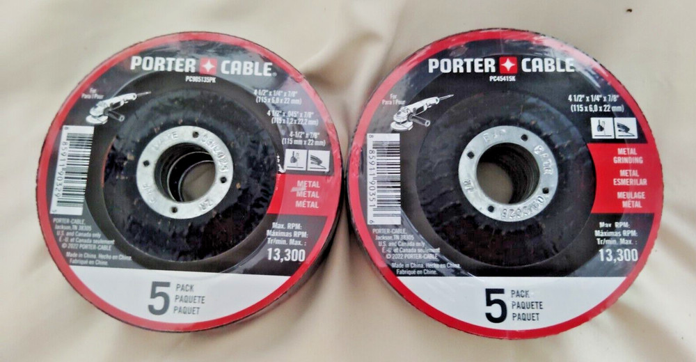 Porter Cable 4-1/2"  5 Pack BUNDLE X 2 GRINDING , CUTTING,SANDING BLADES
