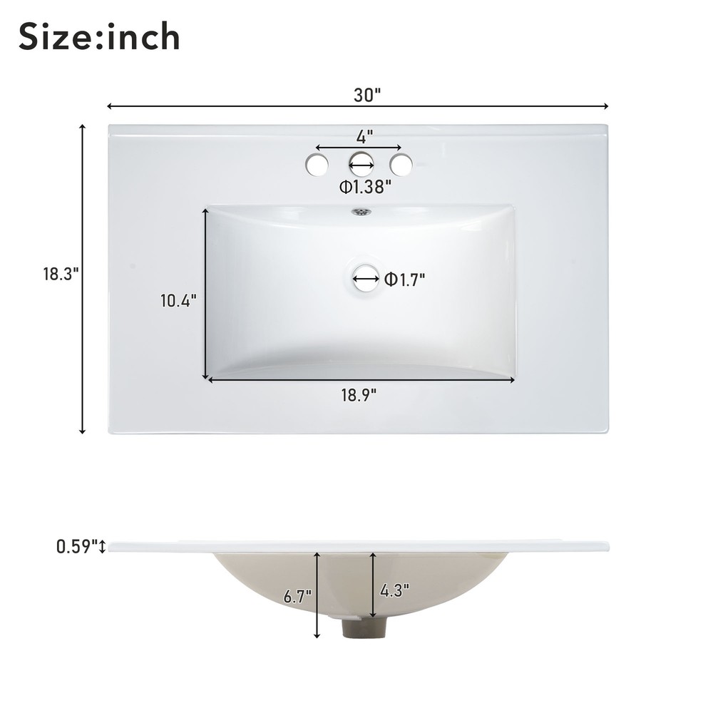 60" Modern Bathroom Vanity Set with Double Vanities，Double Ceramic Sinks White
