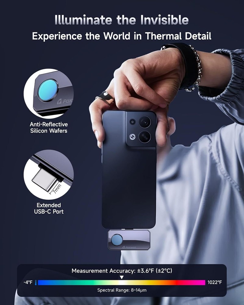 FOXWELL RT100 Thermal Camera for Android USB Type C 256x192 IR High Resolution