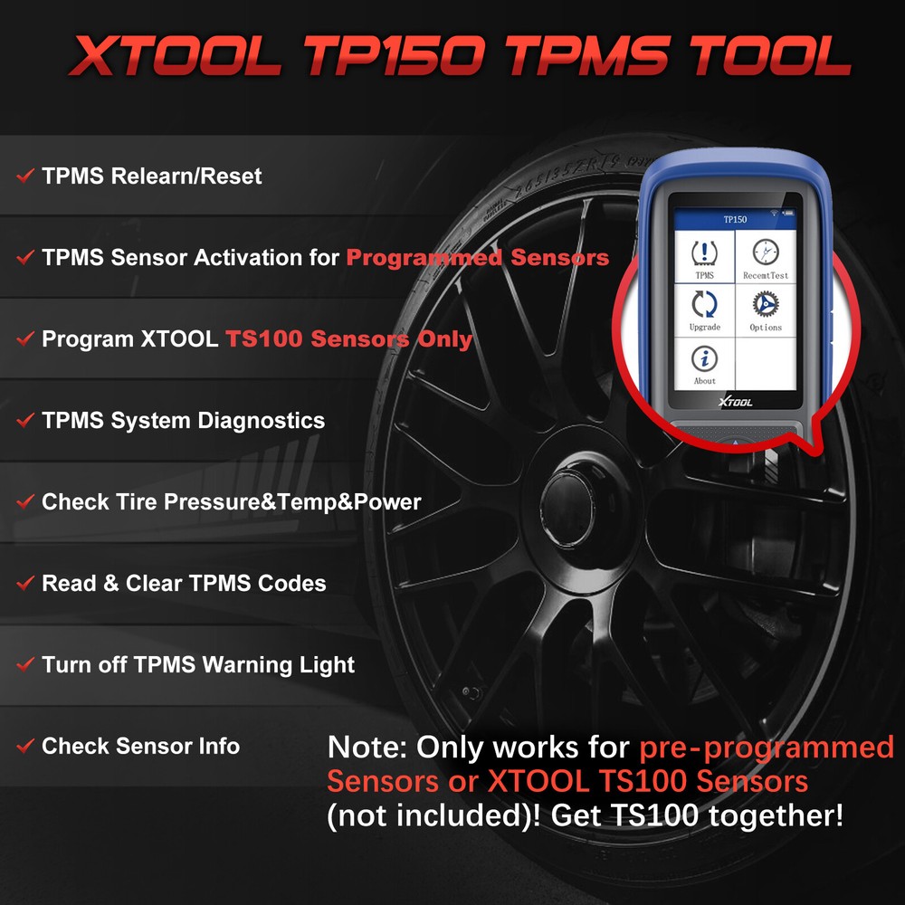 XTOOL TP150 TPMS Programmer Tire Sensor Relearn Tool Tire Pressure Light Reset