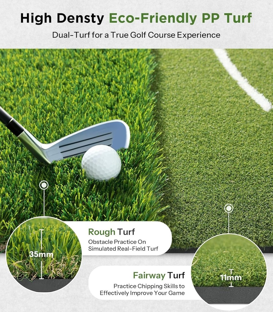 Golf Mat with Dual Turf | Golf Hitting Mat with Standing Guide-Line & Swing Path