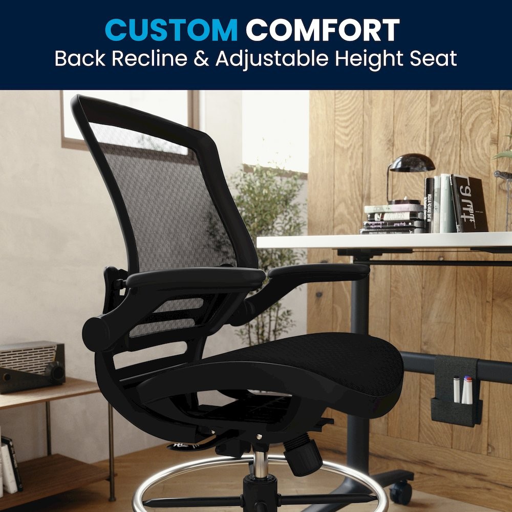 Mid-Back Transparent Black Mesh Drafting Chair with Black Frame and Flip-Up...