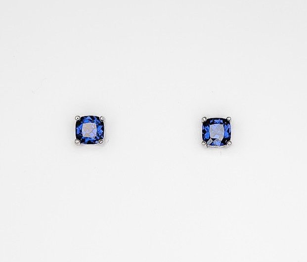 Created Blue Sapphire Cushion Cut Sterling Silver Small Stud Post Earrings