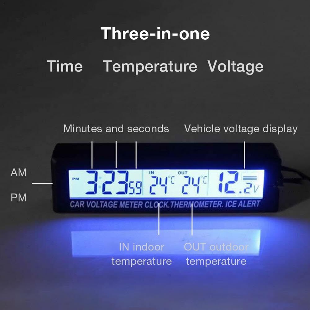 3 In1 Car Digital LCD Clock Time+Temperature+Voltage Digital Dashboard Clock