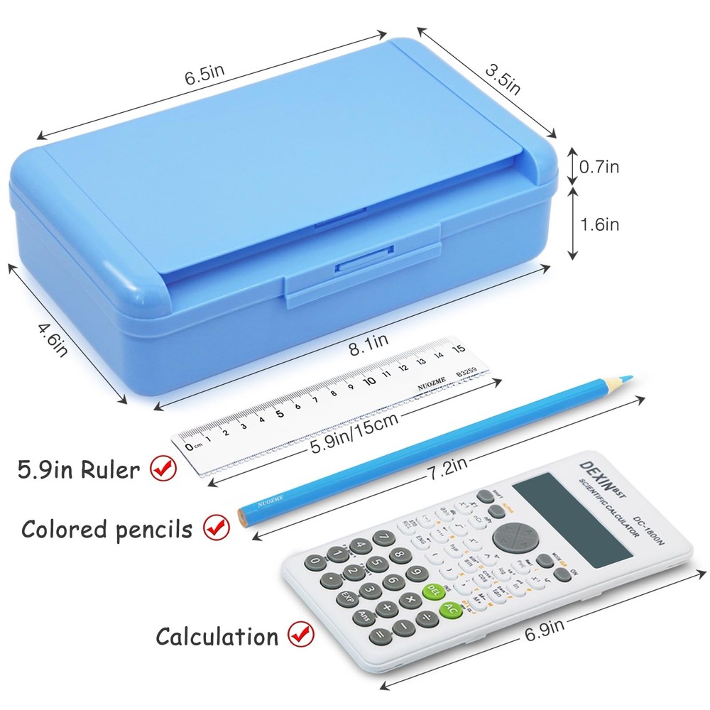 Double Layer Pencil Box, Hard Pencil case 2 Compartments, Plastic Large Capacity