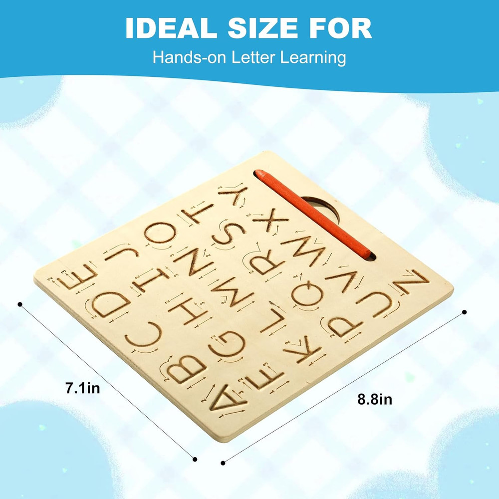 Wooden Letters Practicing Board,Reusable Handwriting Alphabet Tracing Board Doub