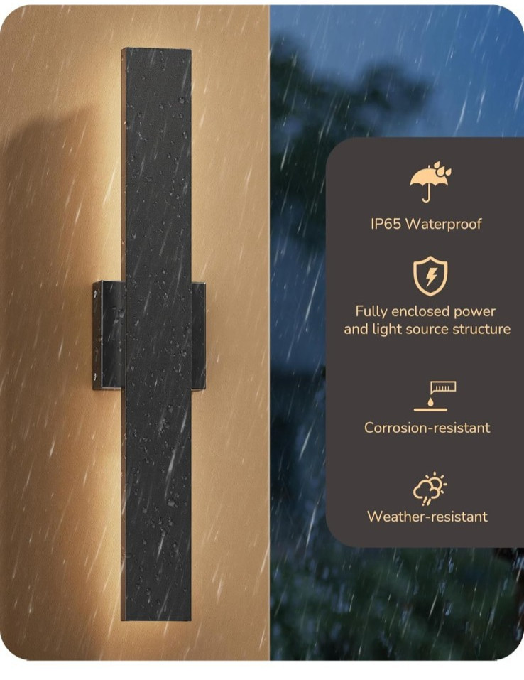 EDISHINE 2 Pack LED Outdoor Wall Lights Dimmable, 15.7" Rectangular Modern Exter