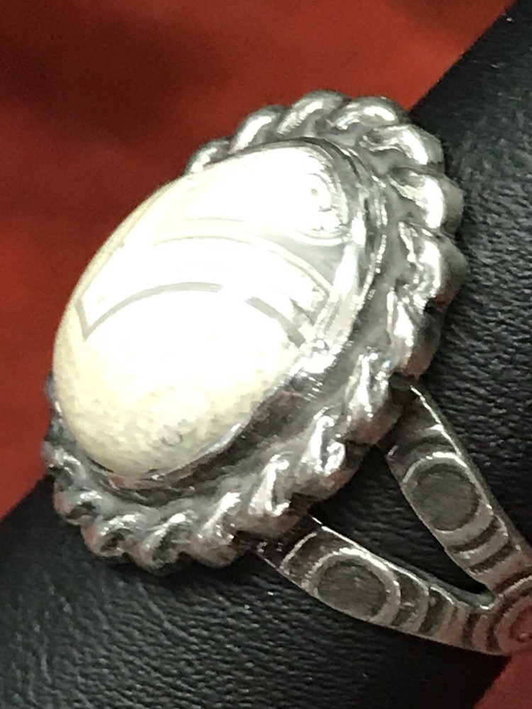 Sterling Silver White Agate Egg Ring Size 6 Handmade