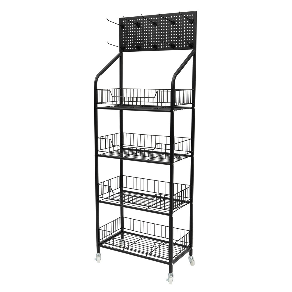 4-Tier Adjustable Rolling Snack Rack with Hanging Board - Freestanding Display