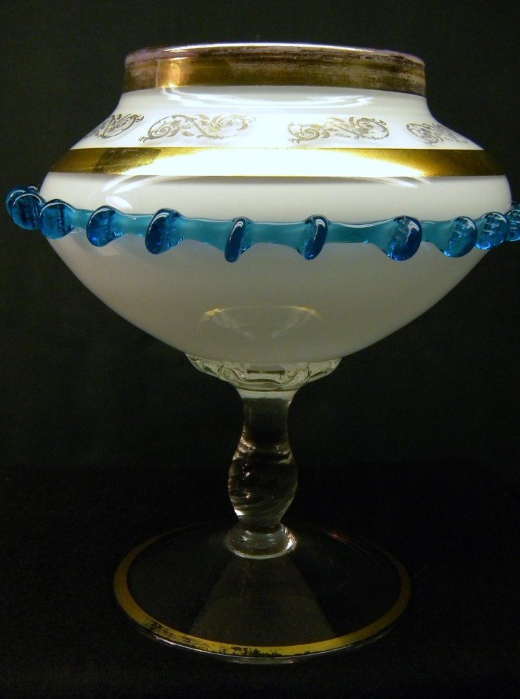 Murano Style Blown Art Glass Stemmed Candy Dish