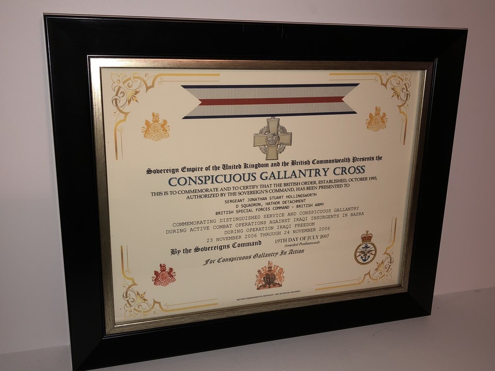 CONSPICUOUS GALLANTRY CROSS [UK] COMMEMORATIVE CERTIFICATE ~ Type 1
