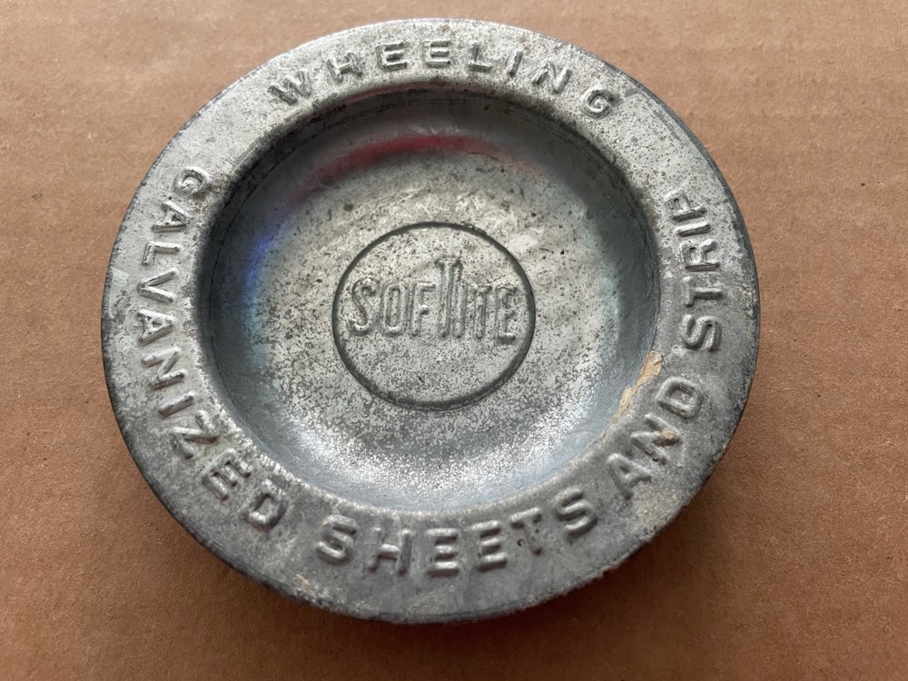 Vintage SOFTITE Galvanized Sheets and Strip Ashtray Wheeling #7