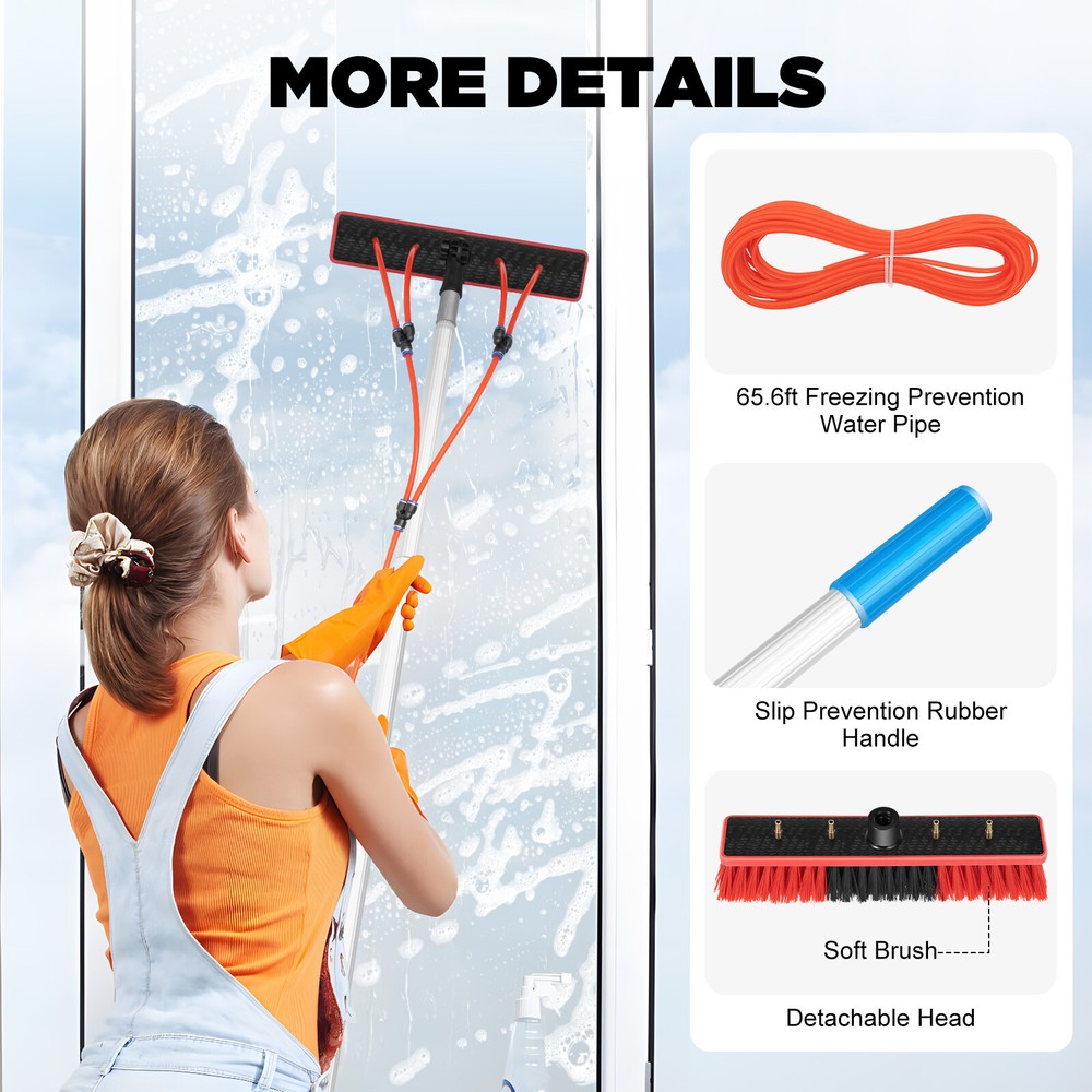 26 FT Window & Solar Panel Cleaning Brush Water Fed Pole Clean Washing Tool