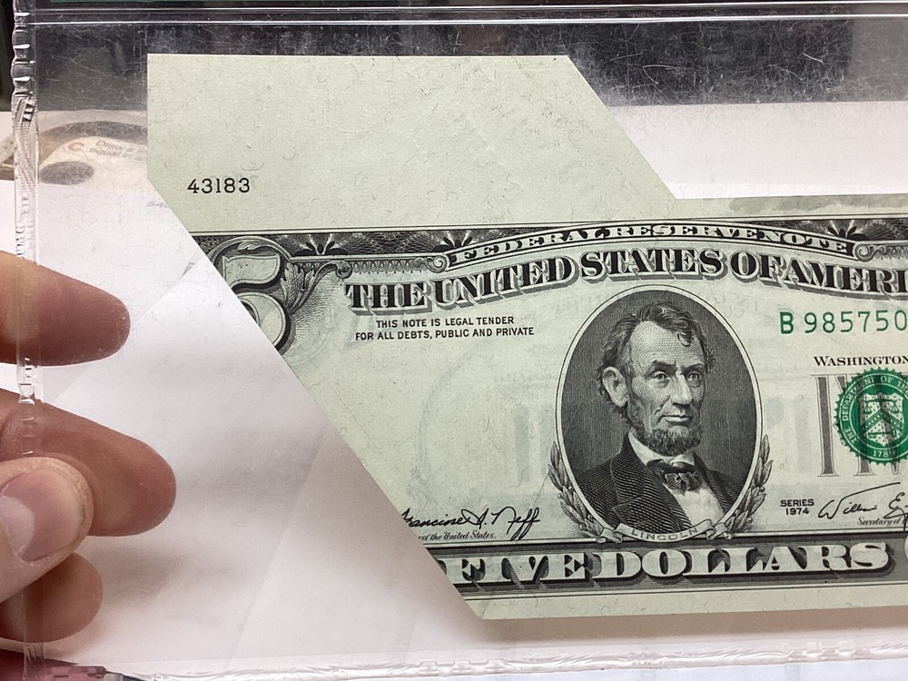 $5 1974 PMG 64 EPQ Fold Over Error-Large Error-Scarce-As Made Ink