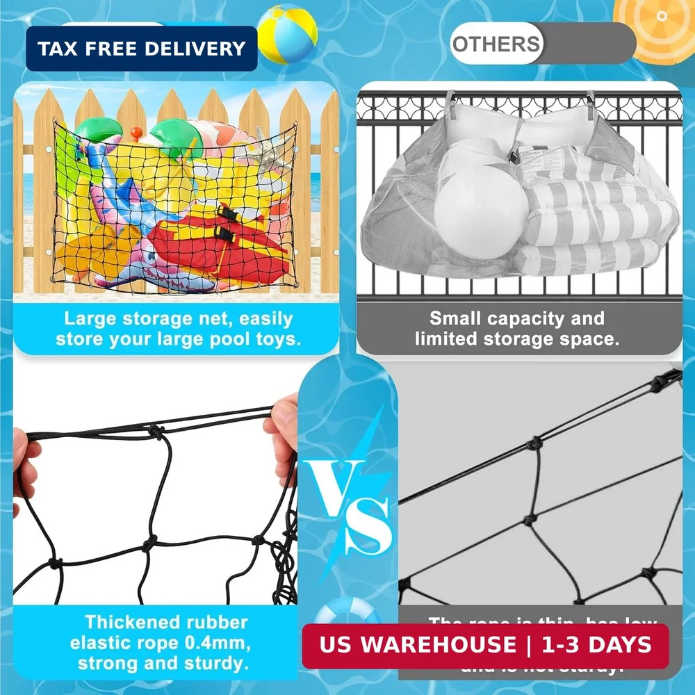 Extra Large Pool Toy Float Storage Net, 71×47'' Heavy Duty Hanging Elastic Mesh