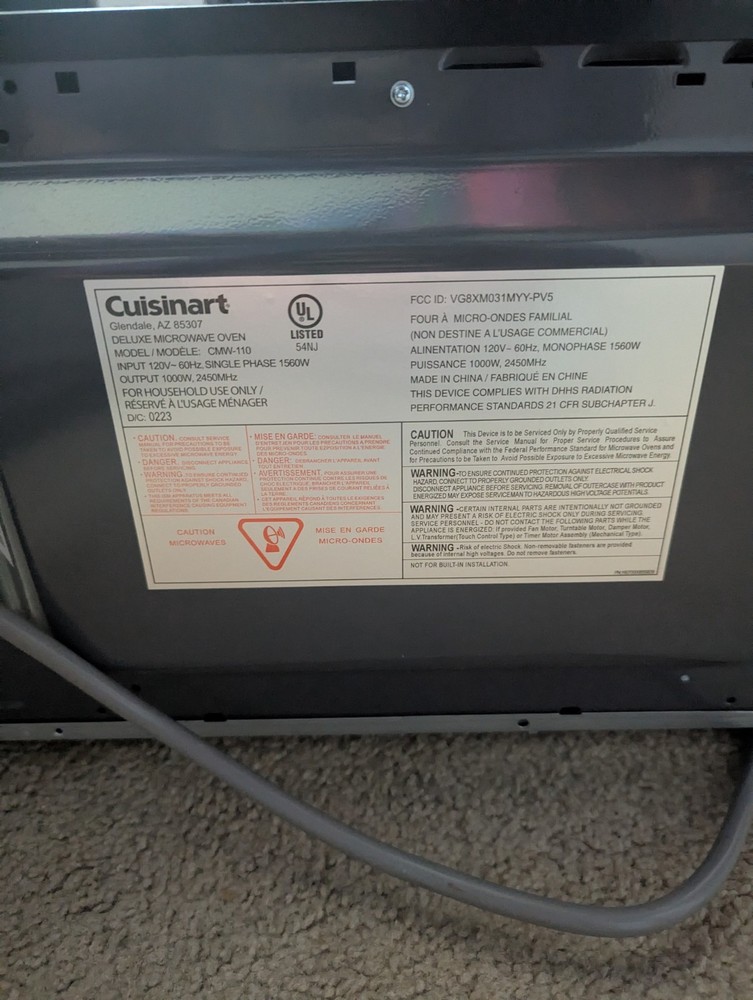 Cuisinart Microwave Oven - Model CMW110-FR