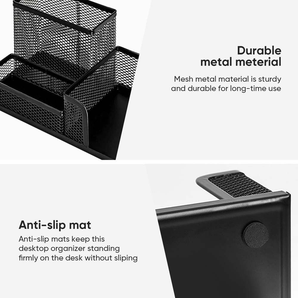 Office Desk Organizer with Pencil Holder & Storage Baskets With 3 Compartments