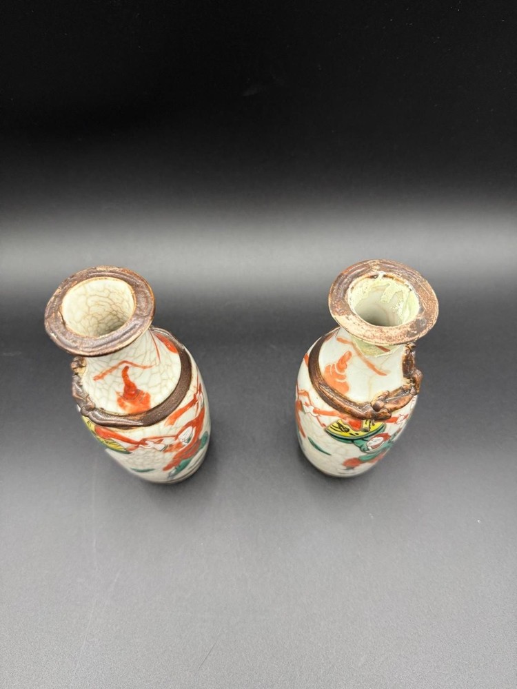 Vintage Crackle Glaze Mini Vases – Samurai Warrior Pair