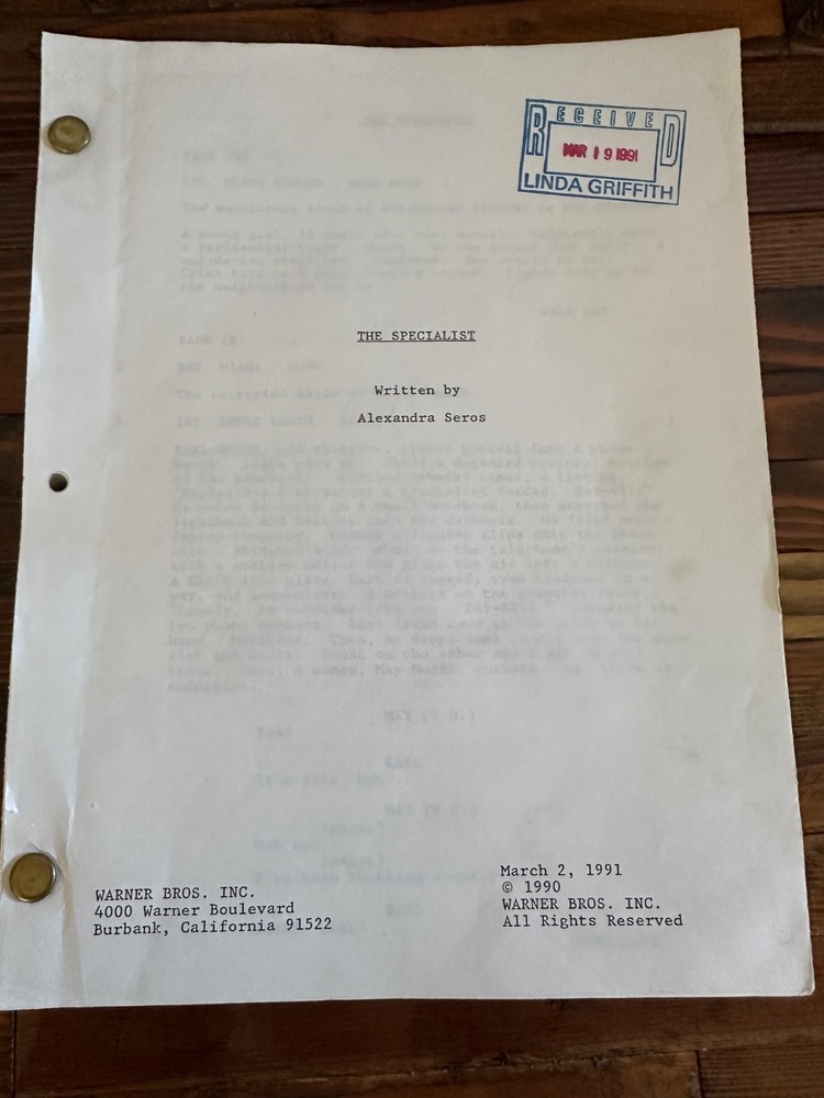 THE SPECIALIST SYLVESTER STALLONE  MOVIE ORIGINAL SCREENPLAY SCRIPT